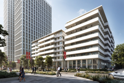 Image: Avec la fourniture de plus de 11 000 m² de façade pour le bloc résidentiel B du projet Cherry Park, Sipral poursuit sa participation à la réalisation du nouveau centre métropolitain au nord-est de Londres. Sipral travaille sur le bloc A, dont elle fournit également la façade.