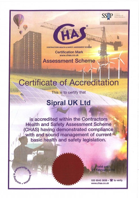 Sipral UK Ltd. was awarded CHAS